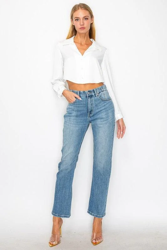 Low Waisted Jeans for Casual -PLUS - TUMMY CONTROL HIGH RISE STRAIGHT JEANS