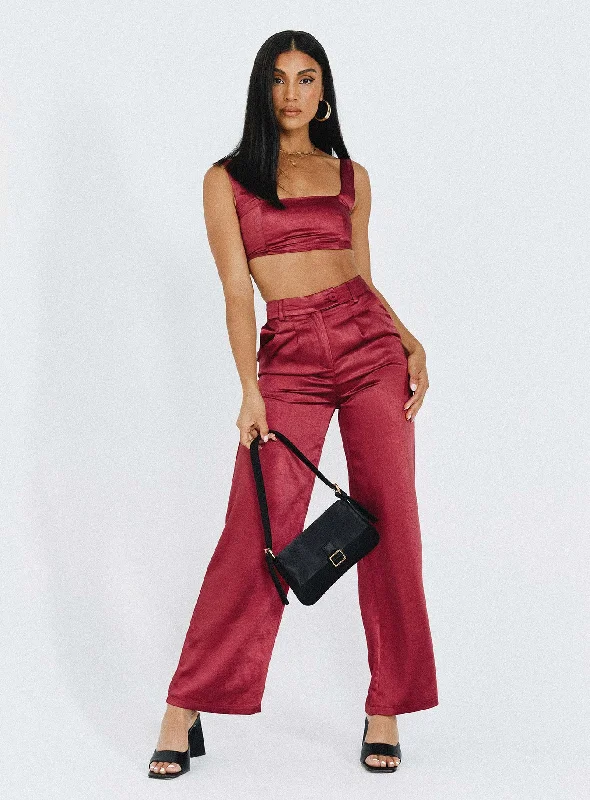 Eco-friendly hemp pants for sustainable clothing choices -Huxley Satin Set Burgundy