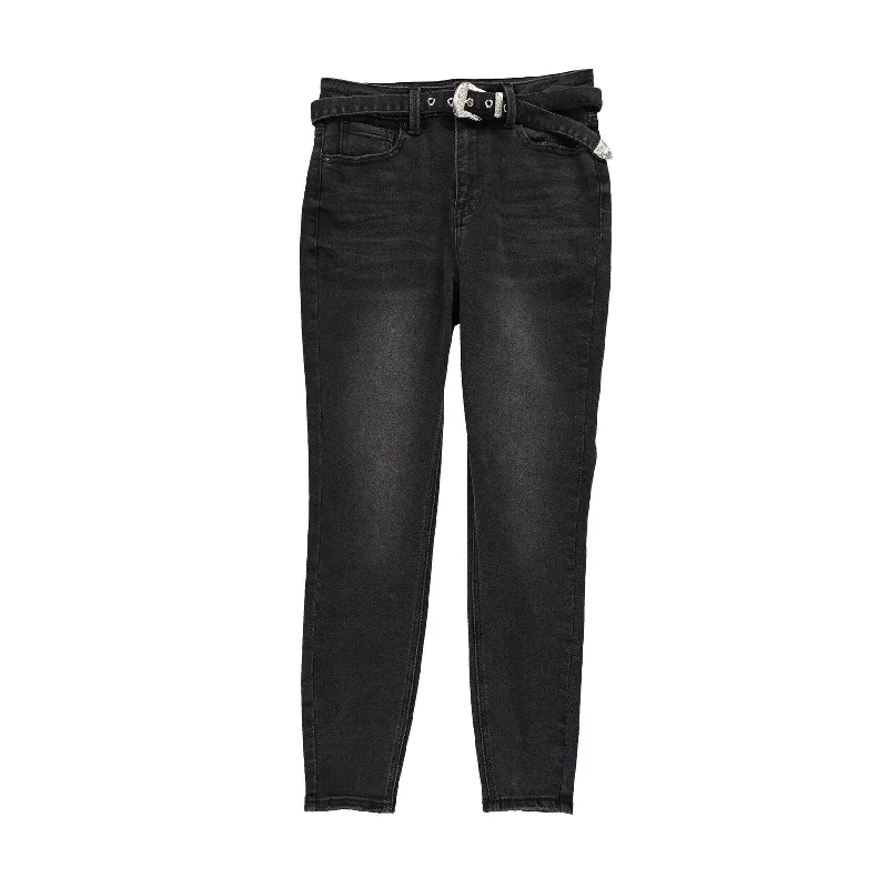 Heavy-duty work pants with tool pocket storage -Vanilla Star Womens Belted Skinny Fit Jeans, Black, 27