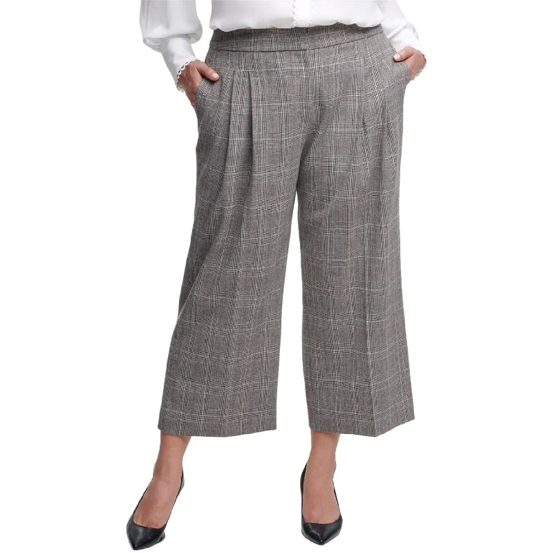 Slim-fit chinos for modern business casual -Calvin Klein Womens Plaid Casual Cropped Pants, Brown, 20W