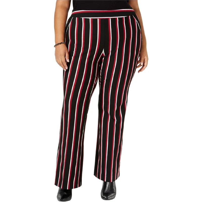 Relaxed chino pants for casual Friday offices -I-N-C Womens Striped Ponte-Knit Casual Wide Leg Pants, Red, 24W