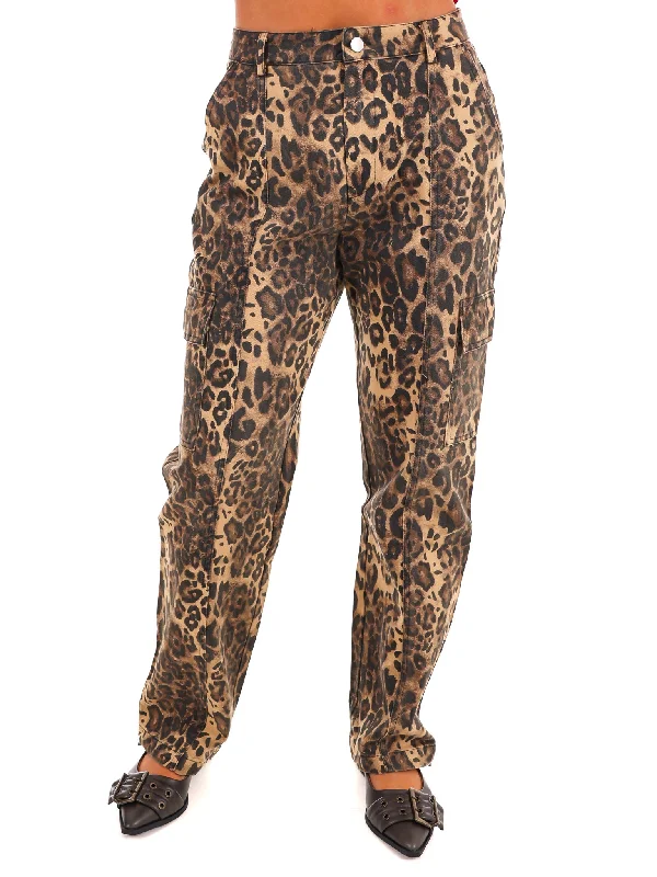 Retro bell-bottom pants for 70s-inspired fashion -Urban Jungle Leopard Straight Cargo Pants