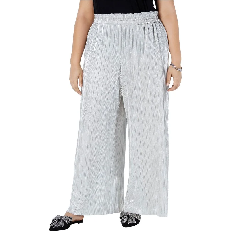 Lightweight travel pants for long flight comfort -I-N-C Womens Crinkle Shine Casual Wide Leg Pants