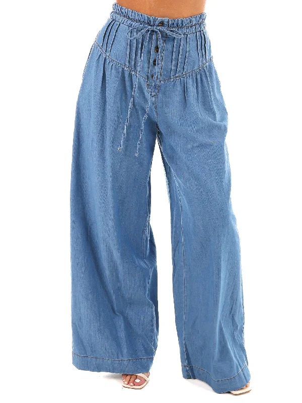 Retro bell-bottom pants for 70s-inspired fashion -Everblue High-Waist Wide Leg Pants