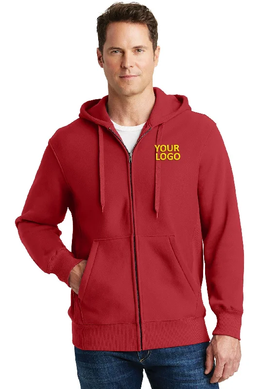 Fleece Hoodie with Hoodie for Outdoor Concert Events -Sport-Tek Super Heavyweight Customized Full-Zip Hooded Sweatshirts, Red