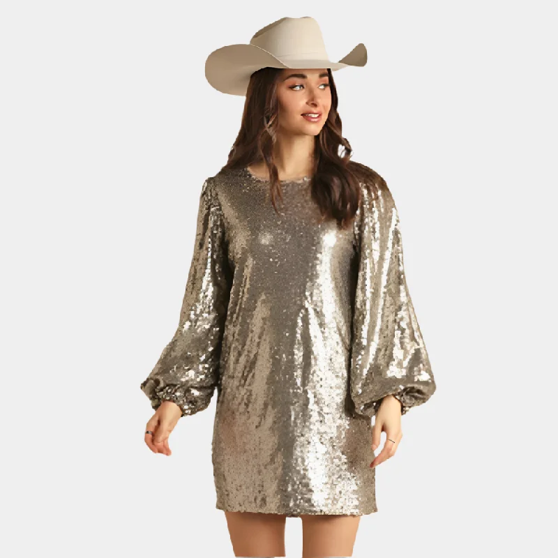 Mother's Day Dresses for Gift -Rock and Roll Denim Sequin Mini Dress