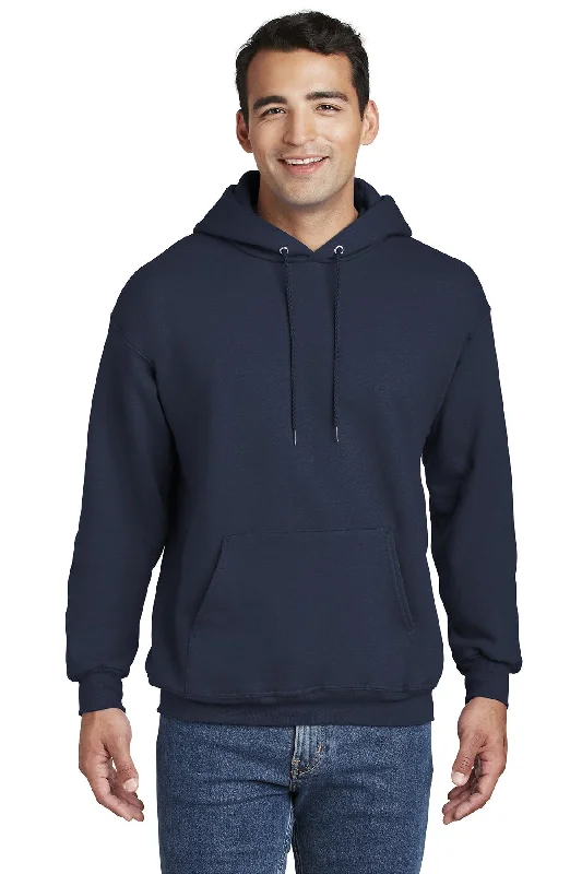 Neon Colored Hoodie with Reflective Stripes Nighttime Running Safety -Hanes Ultimate Cotton Pullover Hooded Sweatshirt F170 Navy