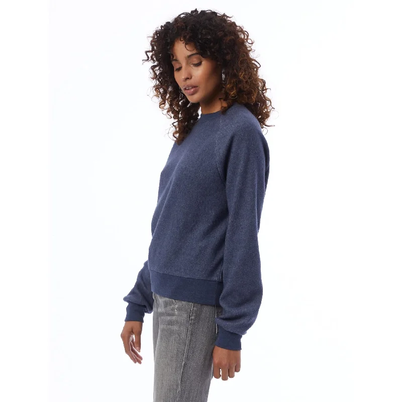 Waffle Knit Sweatshirt for Textured Fall Outfit Layering -Baby Champ Eco-Teddy Sweatshirt (Navy)