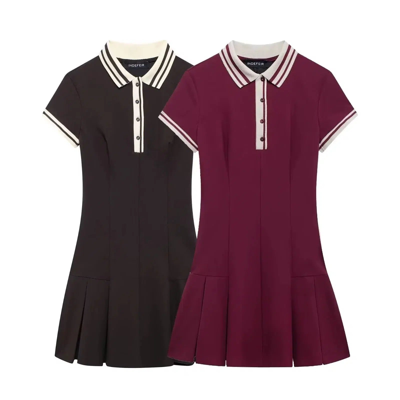 Faux Leather Dresses for Affordable -Pleated Polo Collar Sundress