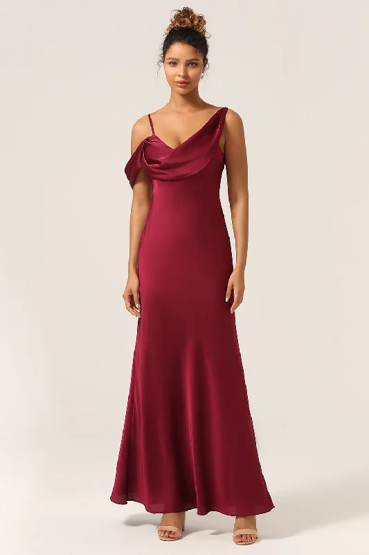 Embroidered Dresses for Detailed -Charming Mermaid One Shoulder Cabemet Long Bridesmaid Dress