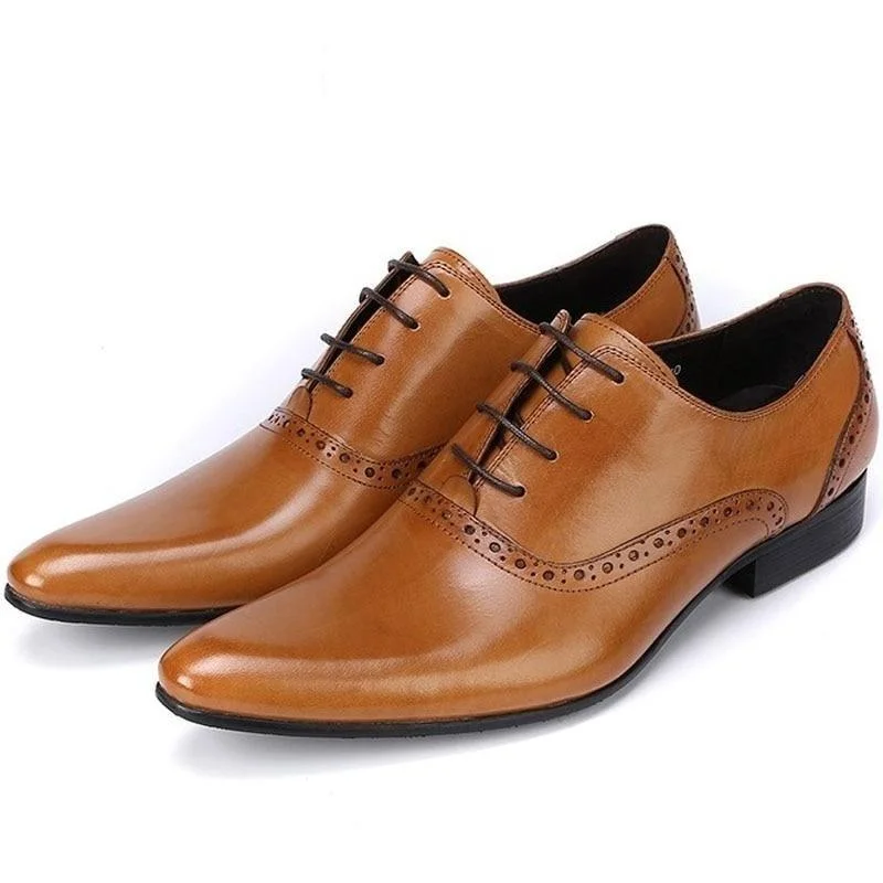 Brown Dresses for Earthy -Genuine Leather Formal Office Party Lace Up Brogue Dress Shoes for Men