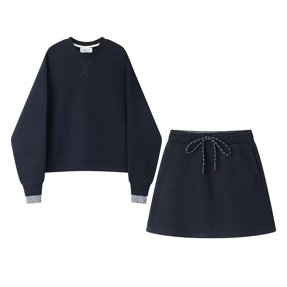 Chenille Sweatshirt for Soft Textured Winter Sweaters -Crewneck Sweatshirt and Skirt Set