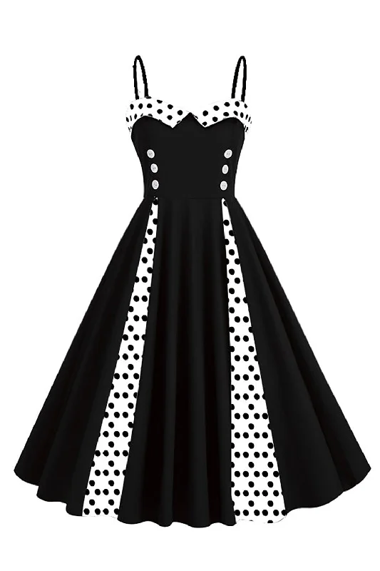 Celtic Dresses with Knotwork -Polka Dots Black Swing 1950s Dress with Sleeveless