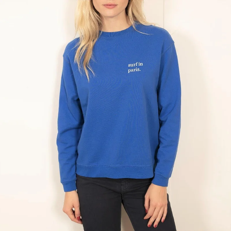 Chenille Sweatshirt for Soft Textured Winter Sweaters -Surf in Paris Embroidered Sweatshirt (Blue)