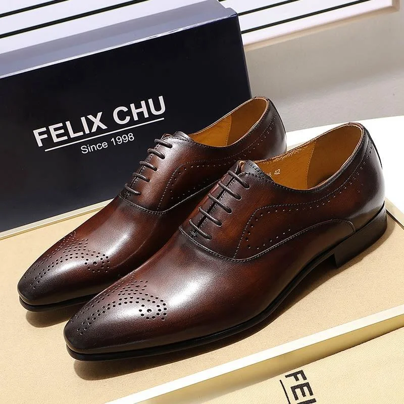 Ethnic Dresses with Tribal Design -Men's Formal Lace-up Genuine Leather Brown Black Oxford Dress Shoes