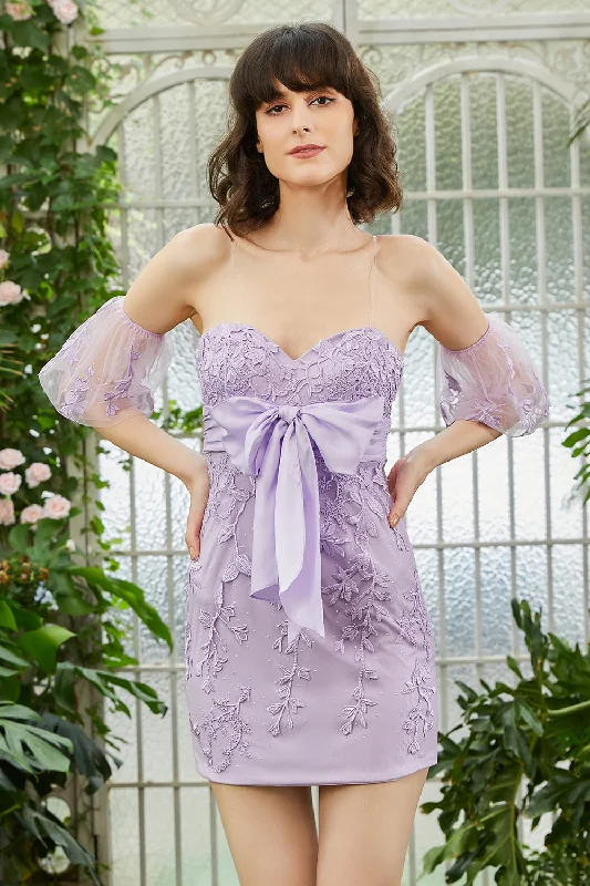 Vintage Dresses for Nostalgia -Sweetheart Purple Short Homecoming Dress with Appliques