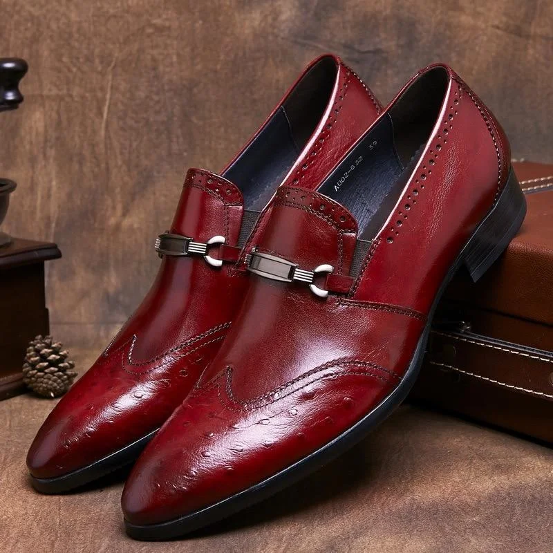 Spandex Dresses for Flexible -Formal Vintage Wing Tip Slip-On Leather Dress Shoes for Men