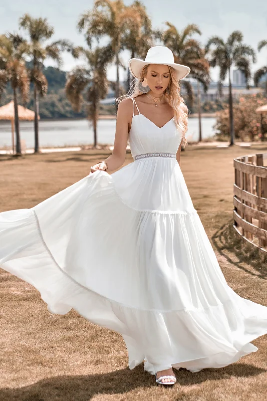 Hippie Dresses with Beads -A-Line Simple Long Beach Simple Wedding Dress