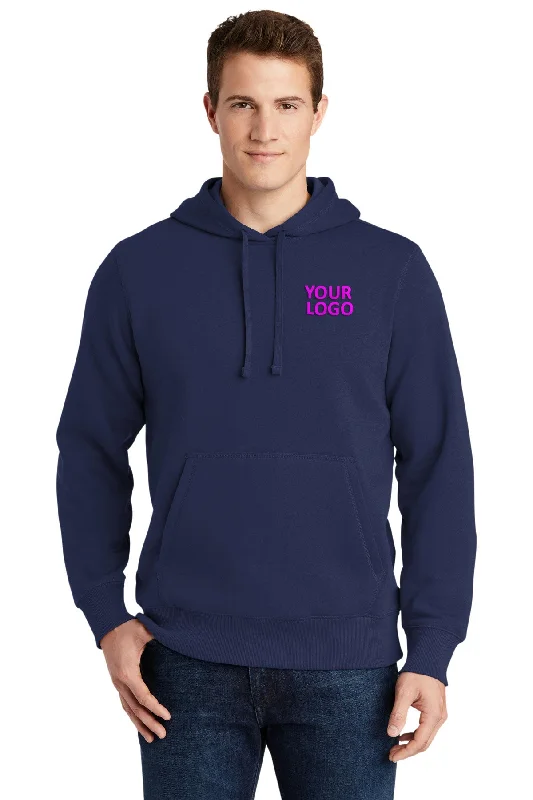 Fleece Hoodie with Ear Flaps for Cold Wind Protection -Sport-Tek Tall Pullover Branded Hooded Sweatshirts, True Navy