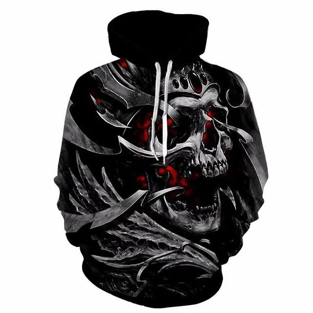 Velvet Hoodie with Embellished Buttons Luxurious Evening Events -EU Plus Size Men's Casual Melted 3D Tattoos Skull Printed Hoody Sweatshirts