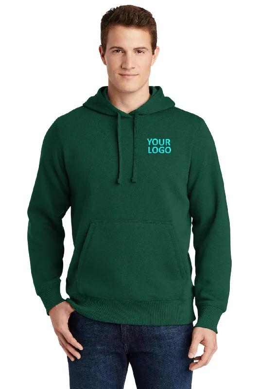 Men's Athletic Zip Hoodie Moisture-Wicking Fabric Sports Performance -Sport-Tek Pullover Branded Hooded Sweatshirts, Forest Green