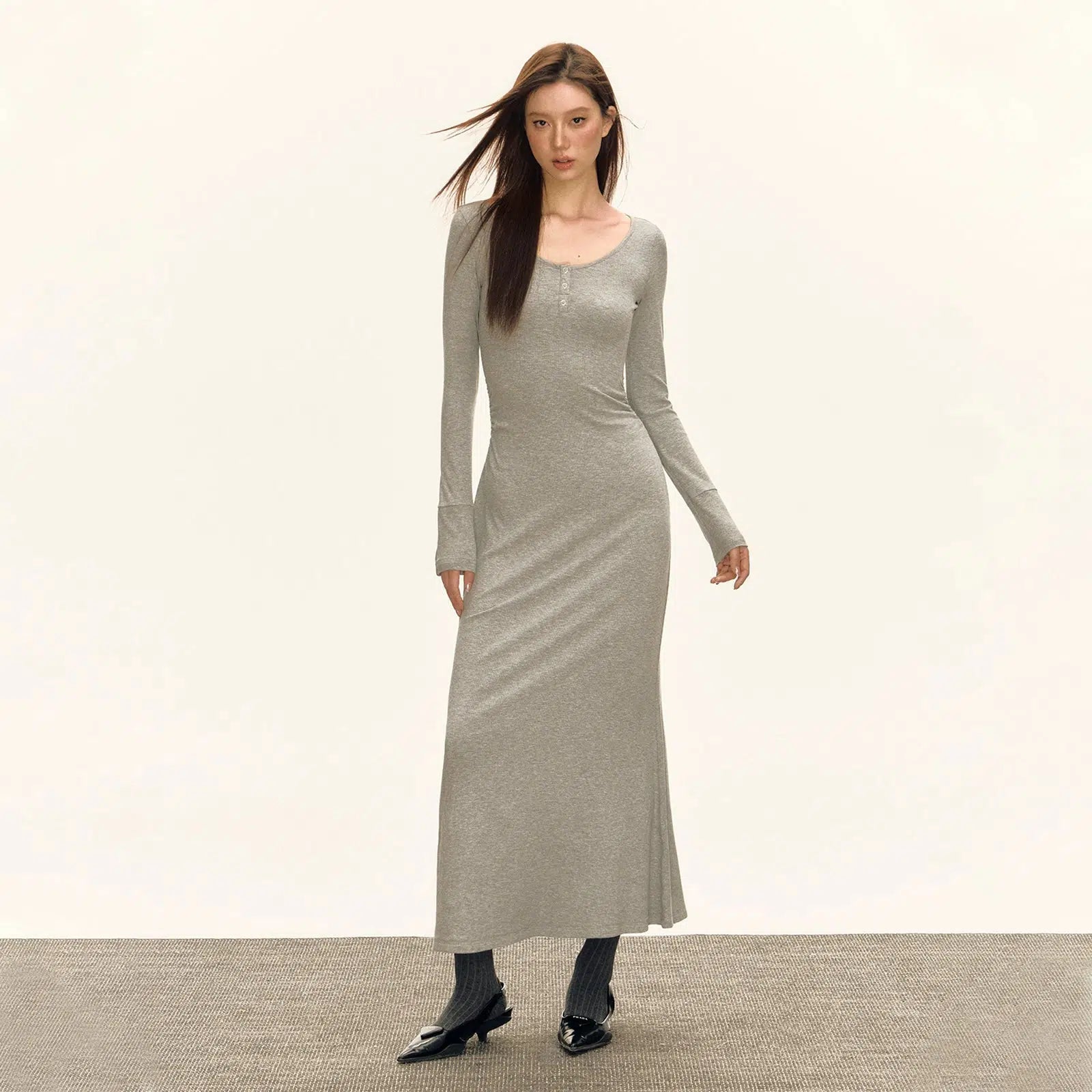 Strapless Dresses for Glamorous -Scoop Neckline Long Sleeve Knit Maxi Dress