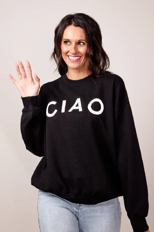 Tie-Dye Sweatshirt with Relaxed Fit Summer Festival Bohemian Style -1897 Active CIAO Sweatshirt for Women in Black | T884-BLACK