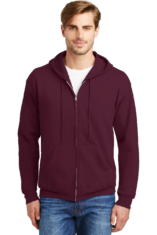 Fleece Hoodie with Hoodie for Camping in the Woods -Hanes Ecosmart Full Zip Hooded Sweatshirt P180 Maroon