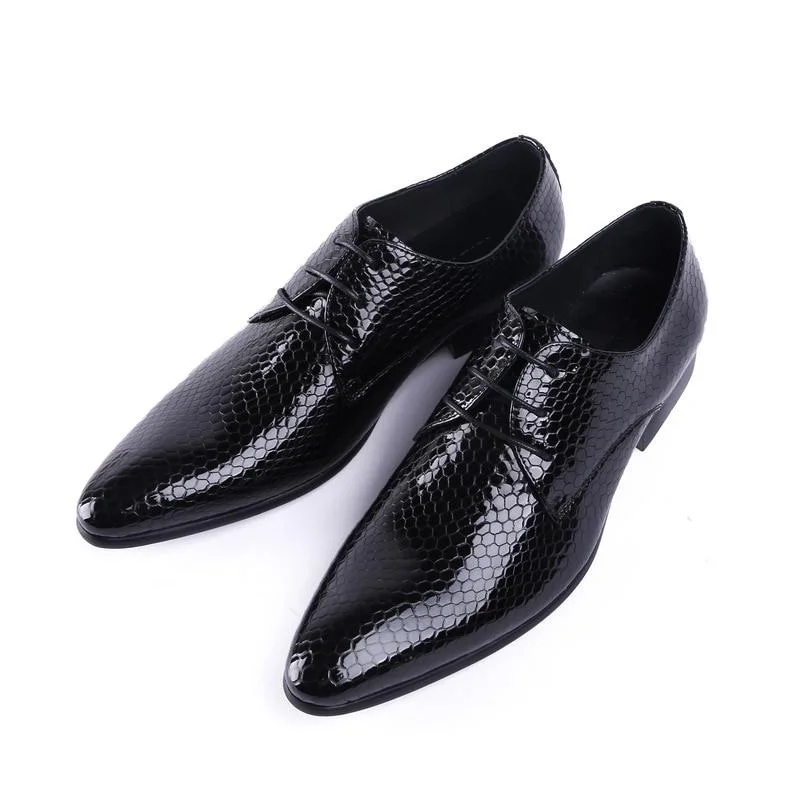 African Dresses with Culture -Men's Black Blue British Style Patent Leather Business Wedding Dress Shoes