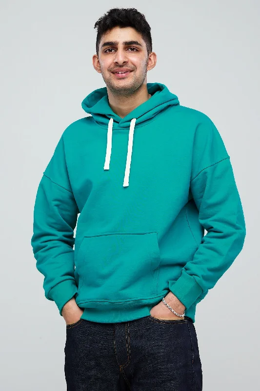 Striped Sweatshirt with Raglan Sleeves Retro 80s Fitness Style -Men's Heritage Hooded Sweatshirt Original Fit- Emerald