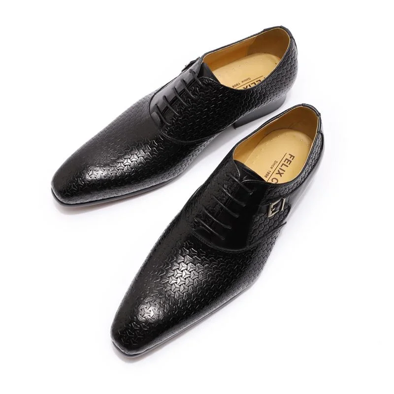 Off-shoulder Dresses for Feminine -Men's Genuine Leather Lovely Black Lace Up Printed Dress Shoes