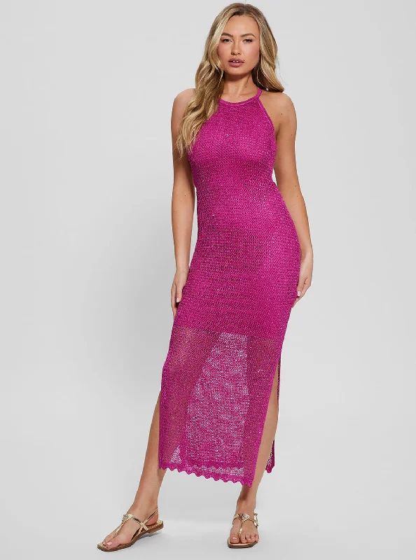 One-shoulder Dresses for Trendy -Pink Lana Mesh Stitch Midi Dress