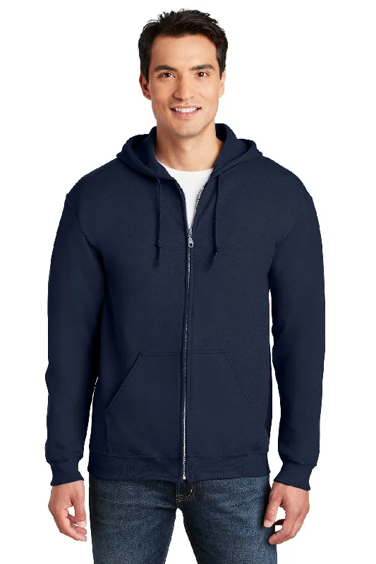 Heathered Gray Sweatshirt with Raw Edge Details Urban Cool Style -Gildan Heavy Blend Full Zip Hooded Sweatshirt Navy