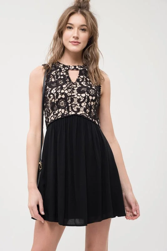 Brown Dresses for Earthy -Halter Neck Lace Dress