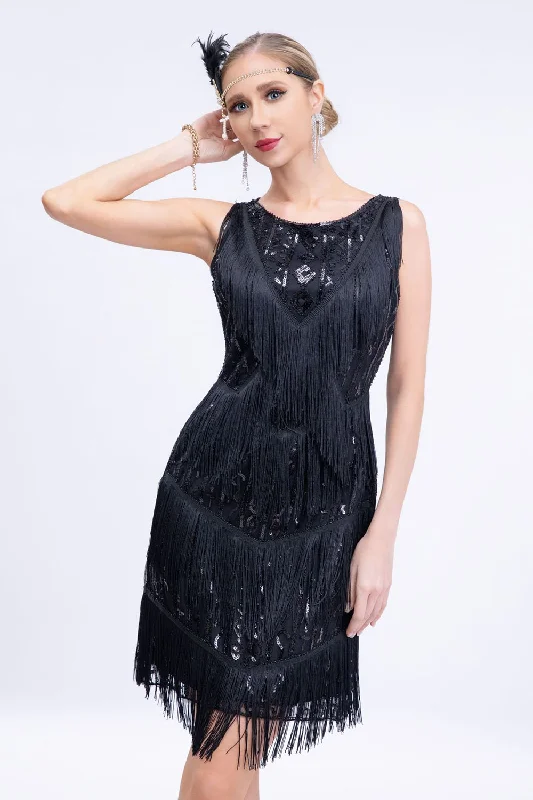 Abstract Dresses for Creative -Black Sequins Gatsby Fringed Flapper Dress