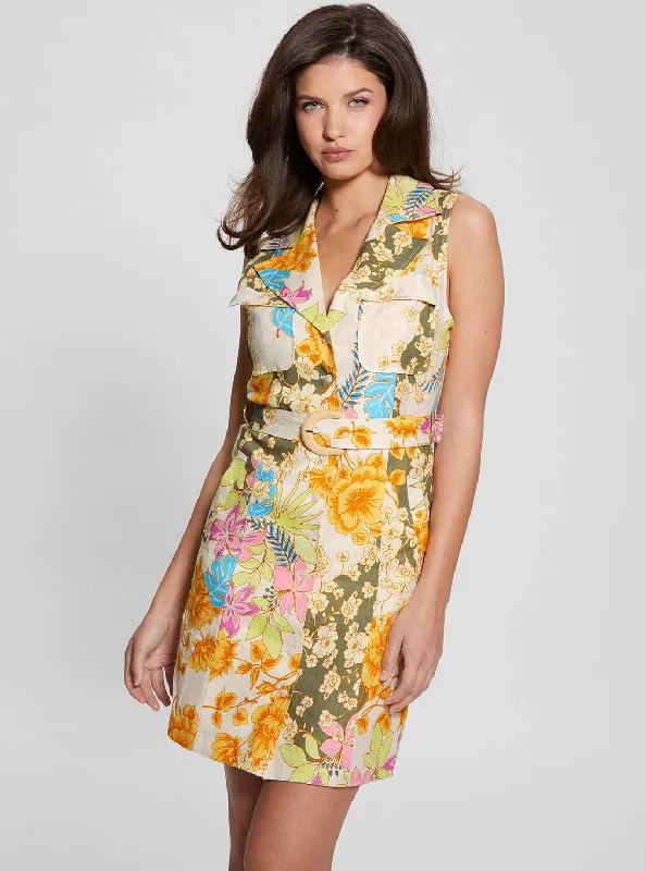 Beach Dresses for Coastal -Eco Yellow Floral Print Lydia Mini Dress