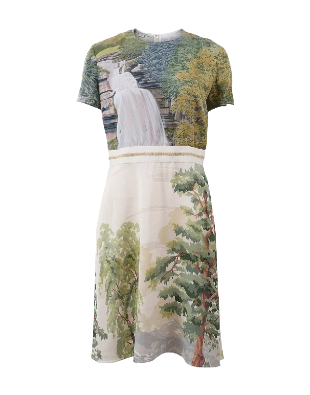 High-waisted Dresses for Flatter -Petra Landscape Print Dress