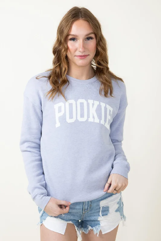 Denim Hoodie with Embroidered Florals Cottagecore Summer -Pookie Graphic Sweatshirt for Women in Light Blue | OT2402L2756-LIGHTBLUE