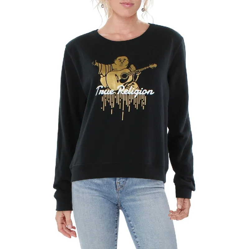 Mock Neck Sweatshirt with Thumb Holes Cold Weather Protection -True Religion Womens Crewneck Logo Sweatshirt