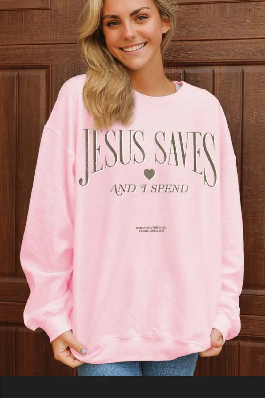 Satin Lined Hoodie to Protect Curly Hair While Sleeping -Simply Southern Jesus Saves and I Spend Sweatshirt for Women in Tutu | CREW-JESUS-TUTU