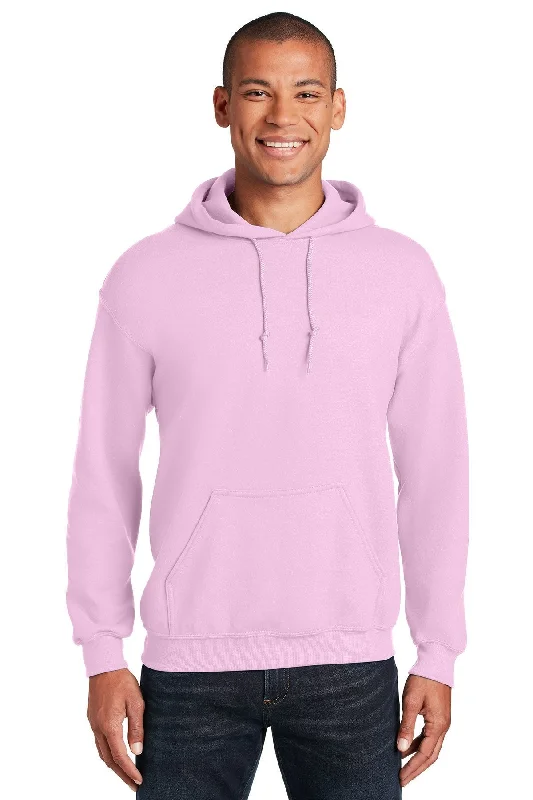 Baseball Hoodie with Ribbed Collar Classic Americana Look -Gildan Heavy Blend Hooded Sweatshirt Light Pink