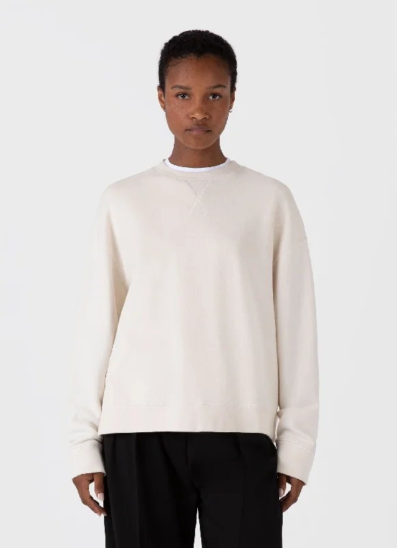 Polo Neck Sweatshirt with Side Pockets Smart Casual Office Wear -Women's Relaxed Loopback Sweatshirt in Undyed