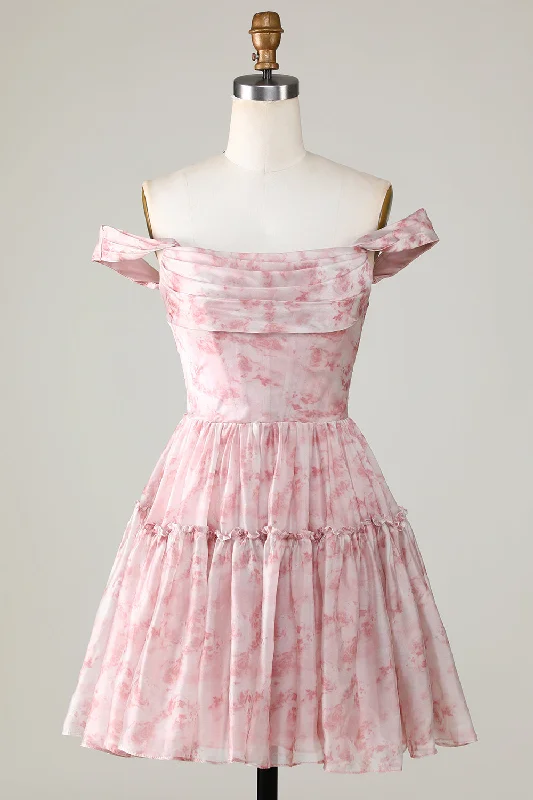 Punk Dresses with Spikes -A Line Cute Blush Printed Short Homecoming Dress with Ruffles