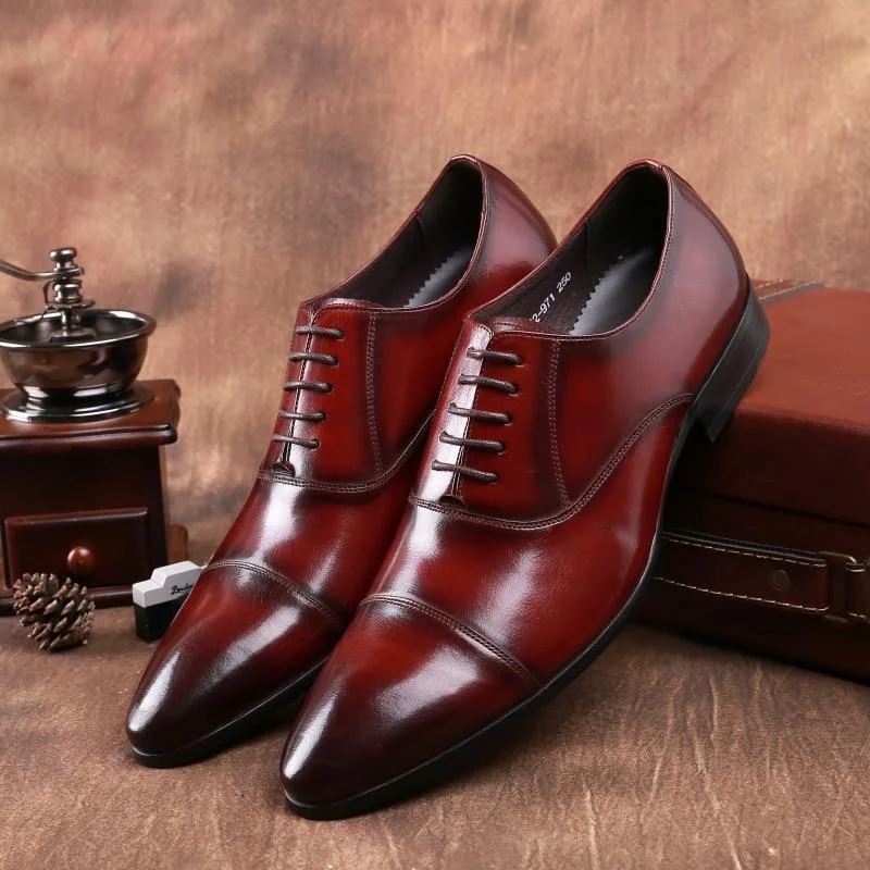 Mini Dresses for Youthful Look -Men's Pointed Toe Genuine Leather Lace Up Wedding Dress Shoes