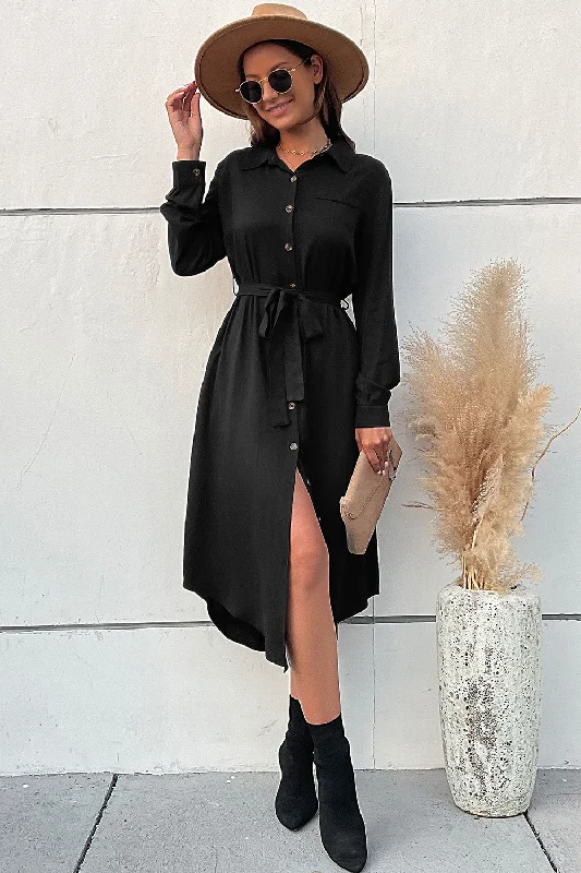 Graduation Dresses for Milestone -Long Sleeves A Line Black Button Summer Dress