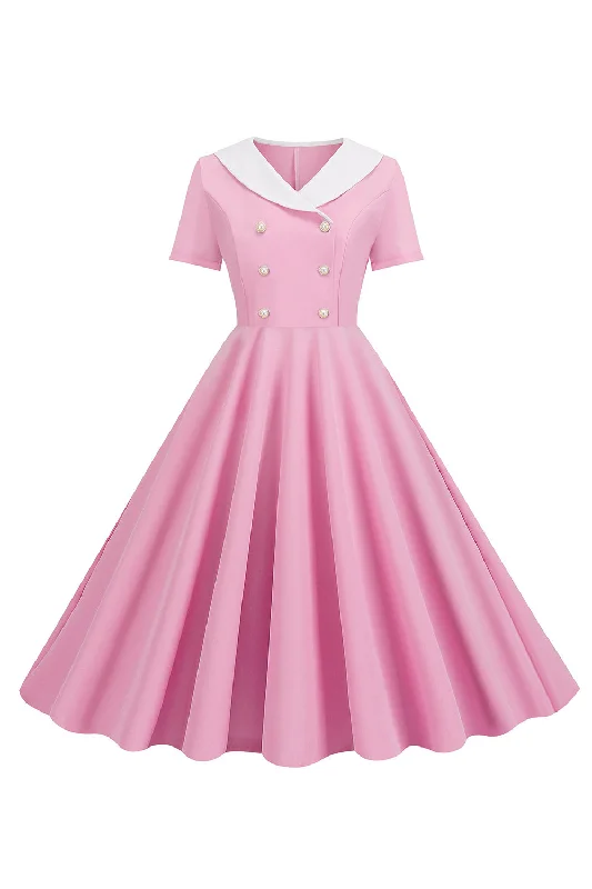 Bridesmaid Dresses for Ceremony -A Line Pink Short Sleeveless 1950s Dress