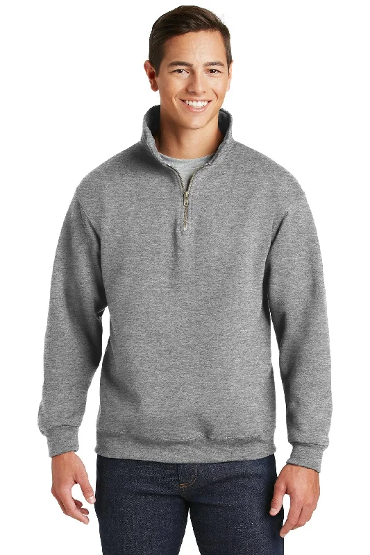 Heathered Gray Sweatshirt with Raw Edge Details Urban Cool Style -Jerzees Super Sweats NuBlend 1/4-Zip Sweatshirt with Cadet Collar 4528M Oxford