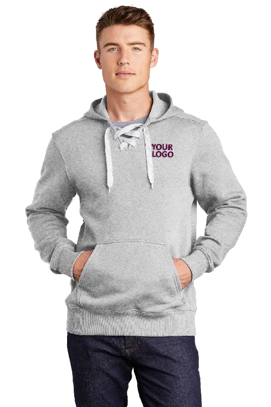 Heathered Gray Sweatshirt with Raw Edge Details Urban Cool Style -Sport-Tek Lace Up Pullover Custom Hooded Sweatshirts, Athletic Heather