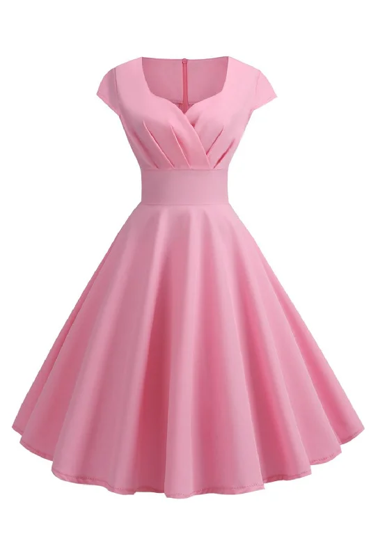 Valentine's Day Dresses for Romance -Pink Cap Sleeves A Line 1950s Dress