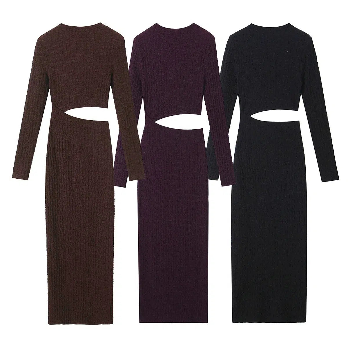 Linen Dresses for Breathable -Long Sleeve Cutout Midi Dress